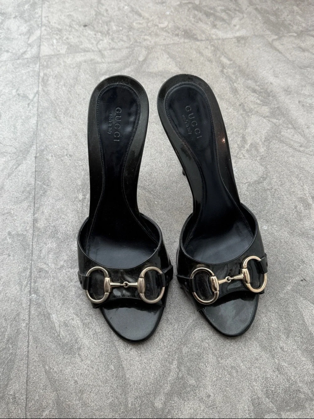 Gucci Black Patent Leather Horsebit Stiletto Mules - Picture 2 of 6